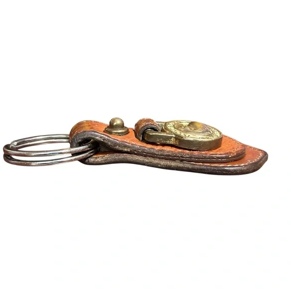 Vintage Dooney & Bourke Tan Leather Key Fob with Brass Duck Emblem - Picture 6 of 9